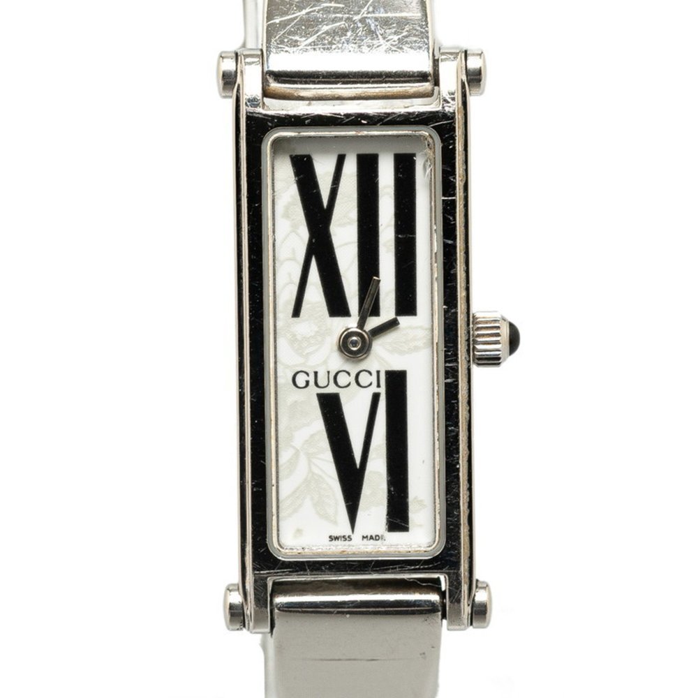 Gucci Bangle Watch Sherry Line Roman Numerals 1500L Quartz White Dial Stainle...